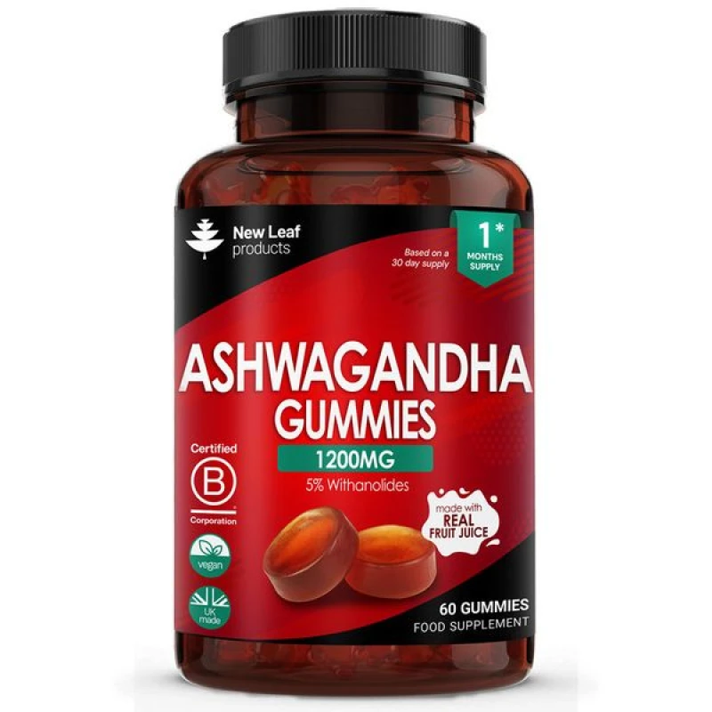 Image of New leaf health Ashwagandha Gummies 1200mg - High Strength 5% Withanolides Red unisex