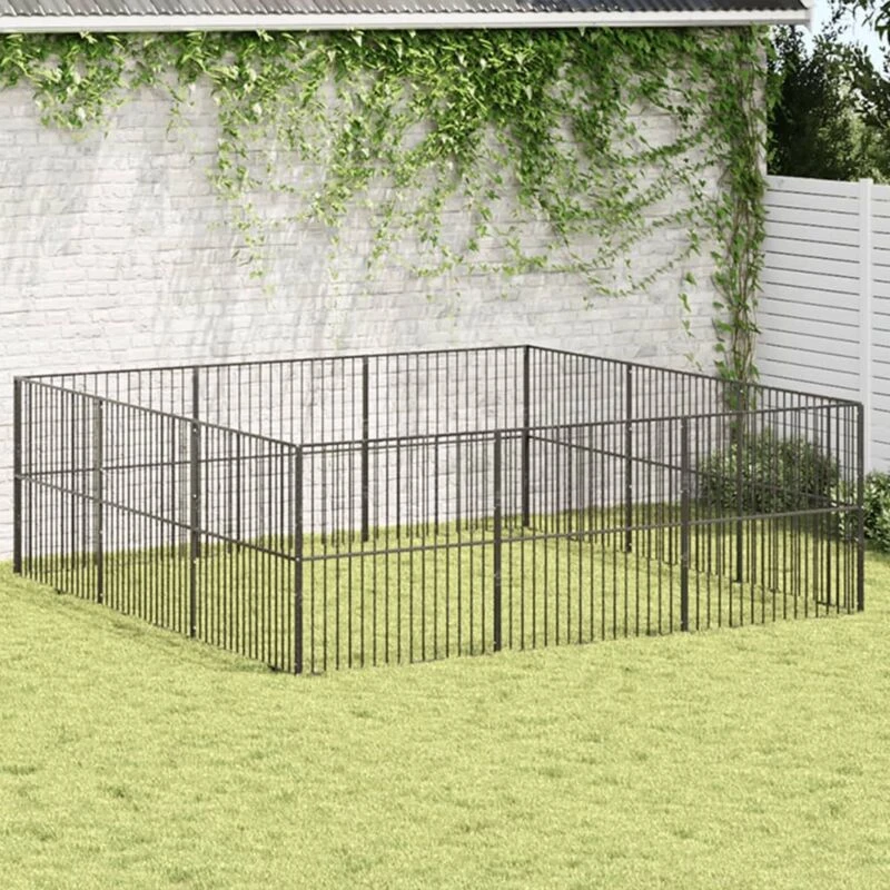 Image of vidaXL Dog Playpen 12 Panels Black Galvanised Steel, Black 3209554
