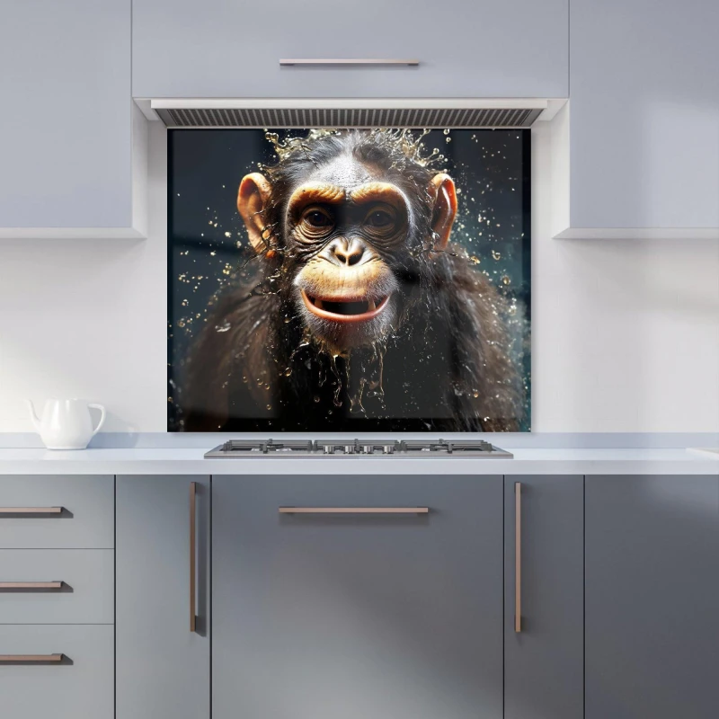 Image of Warren Reed - Designer Realistic Monkey Face Splashart Kitchen Splashback in Black Size: 700mm x 750mm Black Unisex 700mm x 750mm