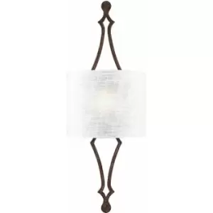 Image of Wall Light Hidden Lamp White Linen Shade Distressed Gold LeafLED E27 60W