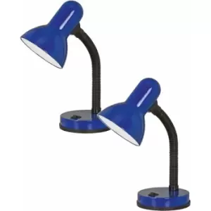 Image of 2 pack Table Desk Lamp Flexible Moveable Colour Blue Steel Rocker Switch E27 40W