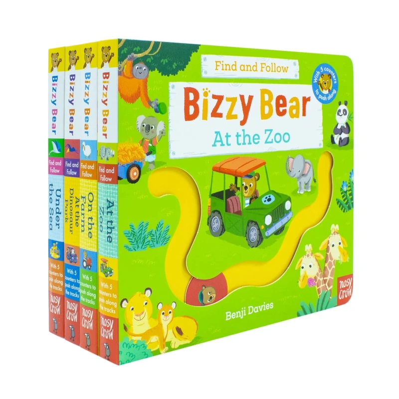 Image of Bizzy Bear Find And Follow Series 4 Book Set At The Zoo On The Farm At The Dinosaur Park Under The Sea Benji Davies & Nosy Crow Books