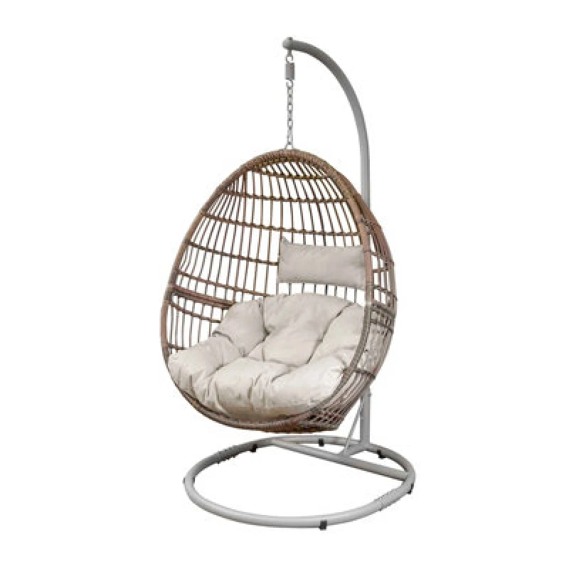Image of Dellonda Rattan Outdoor Garden Hanging Swing Egg Chair & Cushions, Steel Frame