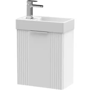 Image of Nuie Deco Compact Wall Hung 1-Door Vanity Unit with Basin 400mm Wide - Satin White