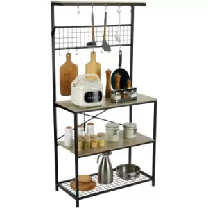 Image of VEVOR Kitchen Baker's Rack, 4-Tier Industrial Microwave Stand with Hutch & 10 S-Shaped Hooks, Multifunctional Coffee Station Organizer with Utility