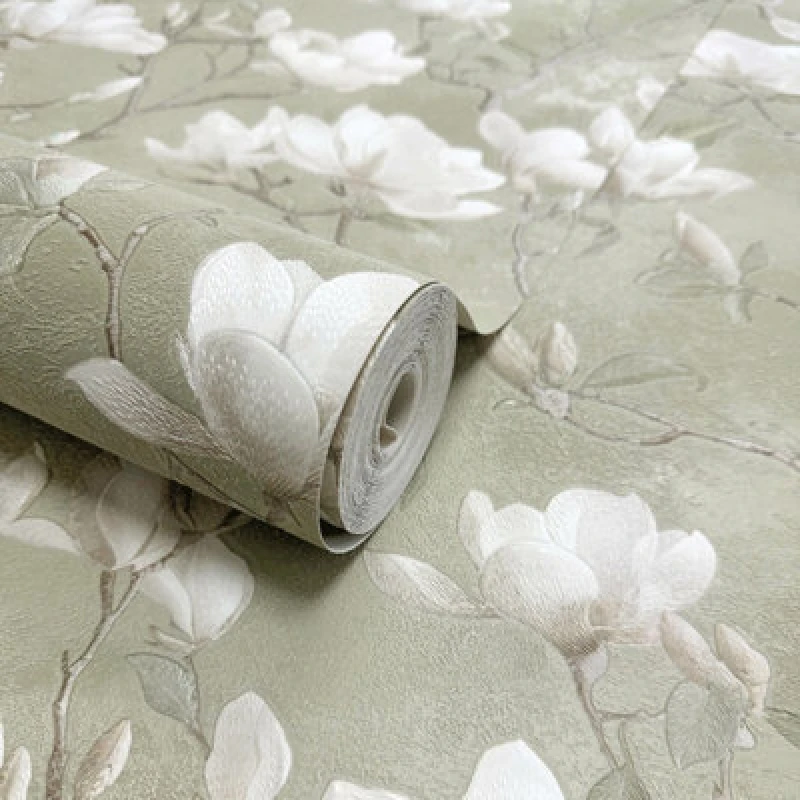 Image of Opus Sage & White Petalina Floral Patterned Embossed Wallpaper