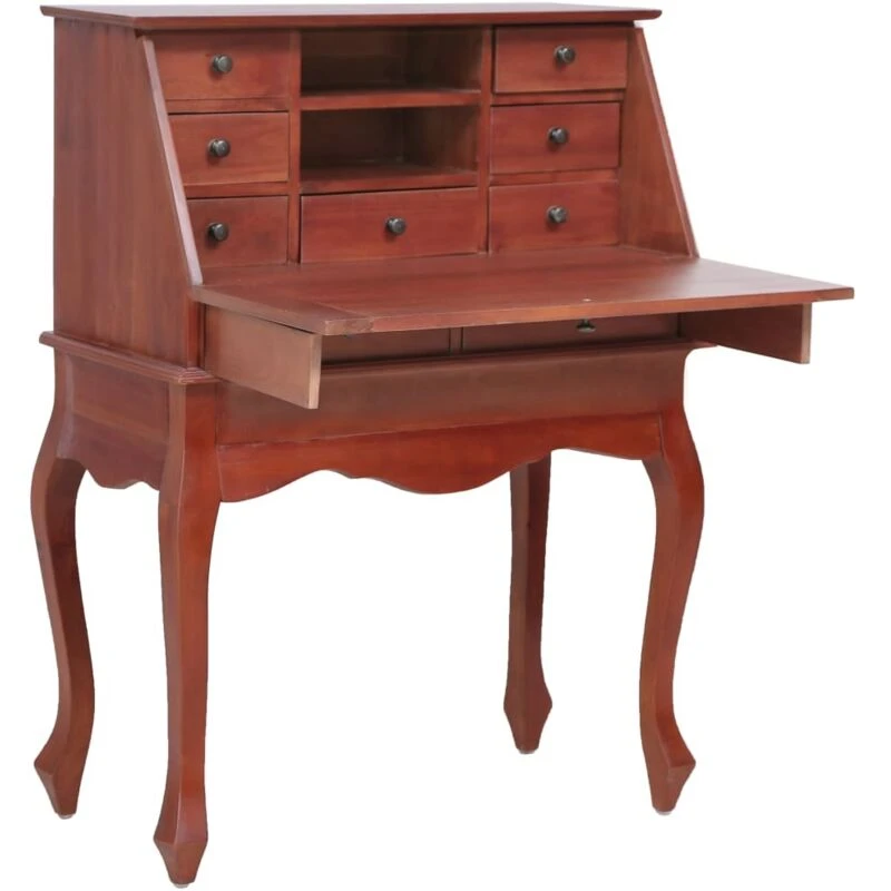 Image of vidaXL Solid Mahogany Wood Secretary Desk Brown Writing Secretair Classic Desk