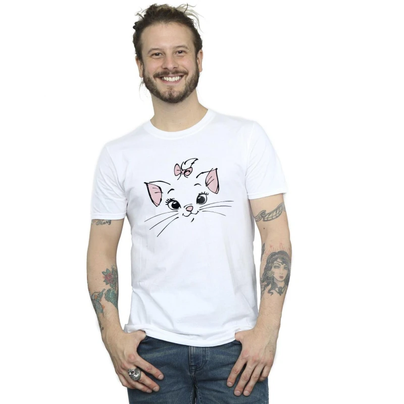 Image of Disney Men Classics Marie Face Pocket T-Shirt in White Size: Small White S Male 5059934138353