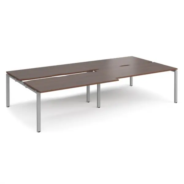 Image of Adapt Bench Desk 4 Person Rectangular Desks 3200mm With Sliding Tops Walnut Tops With Silver Frames 1600mm Depth Adapt Walnut STE3216-S-W
