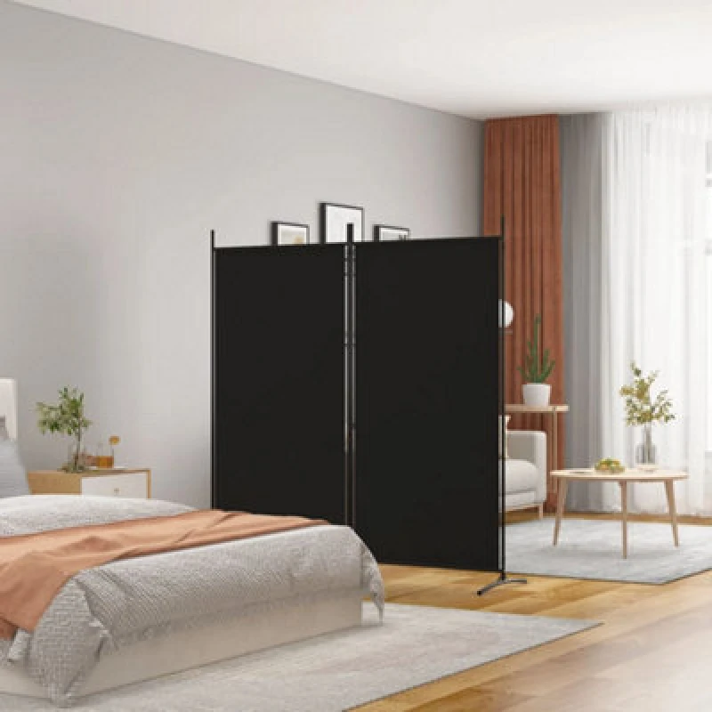 Image of Vidaxl 2-Panel Room Divider Black 175X180 Cm Fabric Room Dividers