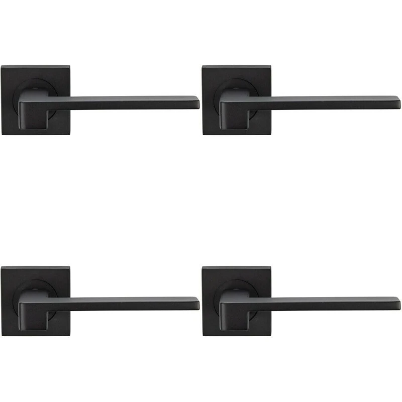 Image of Loops 4x PAIR Flat Squared Bar Handle on Square Rose Concealed Fix Matt Black Black