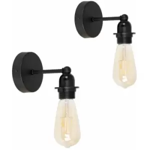 Image of 2 x Industrial Satin Black Wall Lights - No Bulb