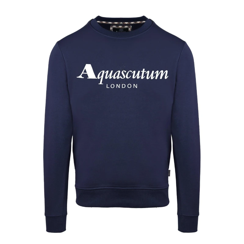 Image of Aquascutum Mens Roundnk Sweat Crew Sweatshirt Crew Sweaters Small Blue 52346918350