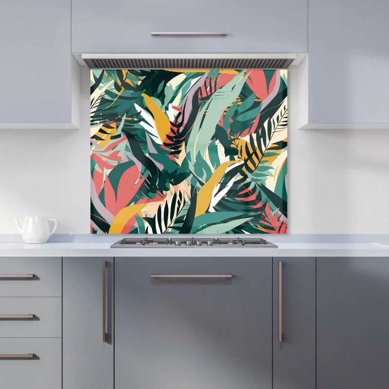 Image of Warren Reed - Designer Coloured Tropical Leaves Kitchen Splashback in Green Size: 900mm x 650mm Green Unisex 900mm x 650mm
