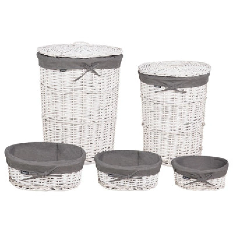 Image of Beliani Set Of 5 Baskets Vakari Willow Wood Grey 55/89 L