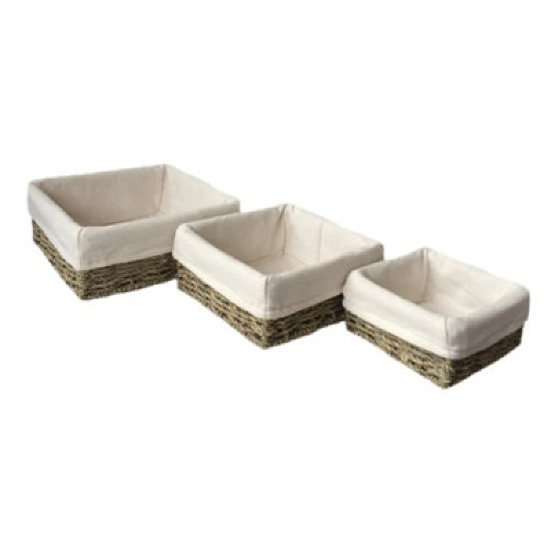 Image of Red Hamper Pt090L Set Of 3 Cotton Lined Square Seagrass Tray
