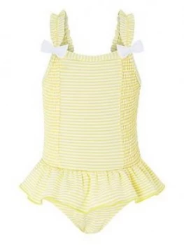 Image of Monsoon Baby Girls Bow Seersucker Swimsuit - Yellow, Size 3-6 Months