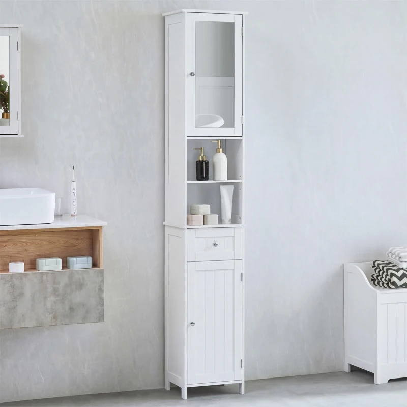 Image of Lassic Bath Vida Priano 2 Door Tall Cabinet With Mirror White unisex 2 Door