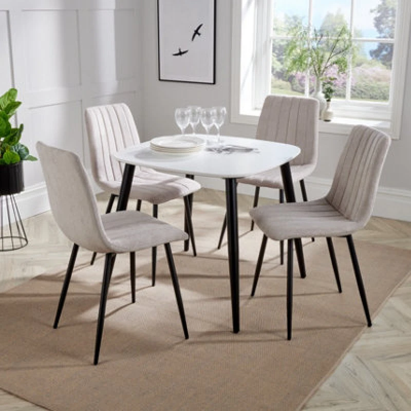 Image of Core Products Aspen White Square Table & 4 Natural Fabric Chair Dining Set, White ASTB2-WHSET28
