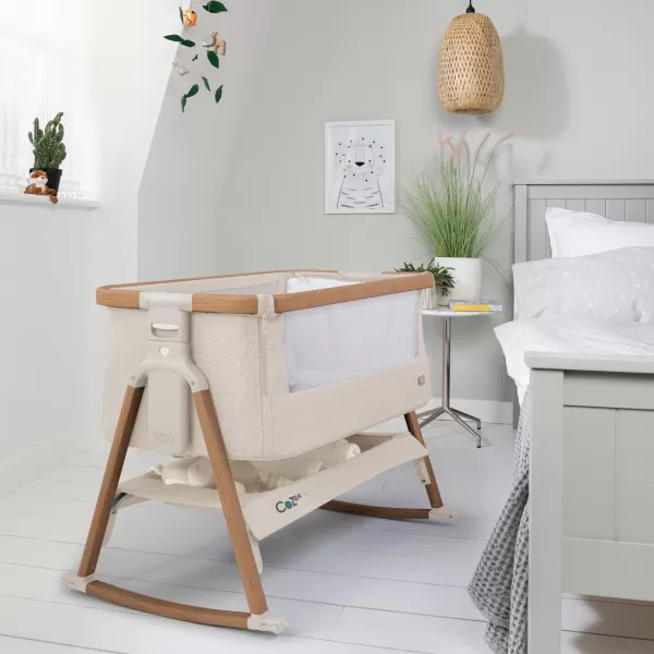 Image of Tutti Bambini Cozee Air Bedside Crib - Scandinavian Walnut/Ecru