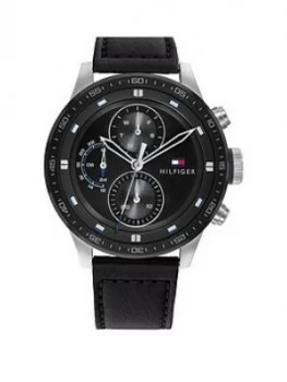 Image of Tommy Hilfiger Black Multi Dial Black Leather Strap Watch