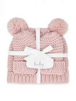 Image of Katie Loxton Baby Hat And Mittens Set Pink 0-6 Months