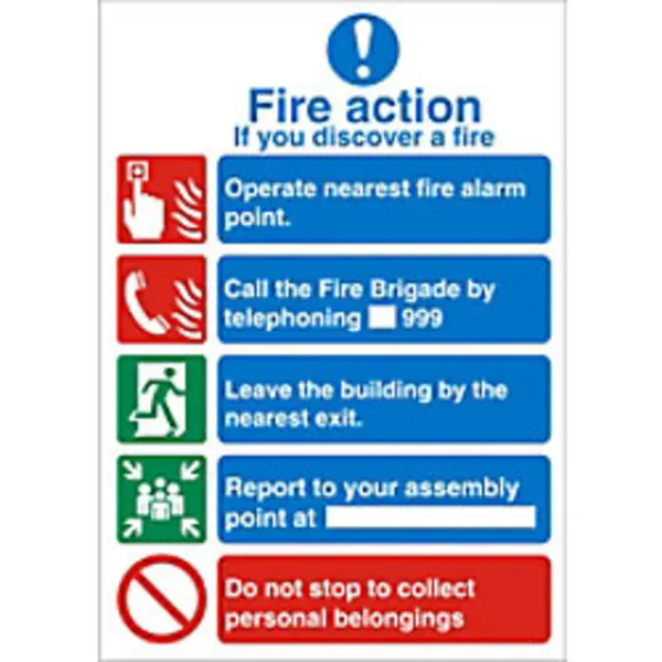 Image of Stewart Superior Seco Mandatory Safety Sign Fire Action Semi Rigid Plastic 150 x 200mm - M311SRP150X200 M311SRP150X200