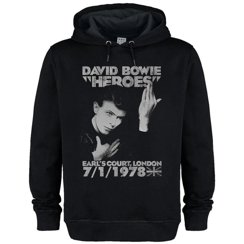 Image of Amplified Amplified Men Heroes 1978 David Bowie Hoodie in Black Size: X-Small Black XS Male 5063425489350