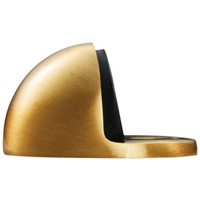 Image of Loops Floor mounted Oval Doorstop 44 x 22mm Satin Brass Half Moon Stopper Metallics