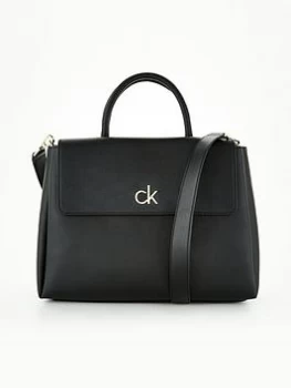 Image of Calvin Klein Re-Lock Medium Tote with Flap - Black, White, Women