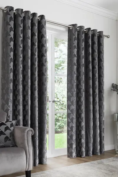 Image of Appletree Boutique Quentin Jacquard Slate Eyelet Curtains Slate
