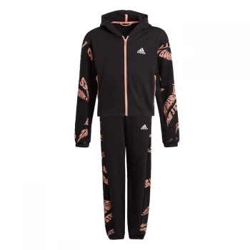 Image of adidas Hooded Tracksuit Kids - Black / Ambient Blush