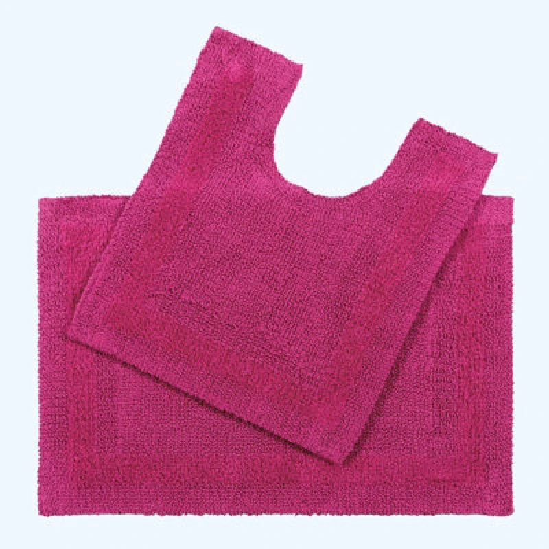 Image of Homescapes Luxury Reversible Cotton Bath Mat Set - Raspberry