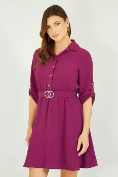 Image of Pink Belted Shirt Dress With Gold Buckle