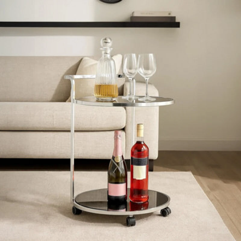 Image of Orsina Elegant 2 Tier Silver Finish Drinks Trolley, Versatile Drinks Trolley For Parties, Durable Drinks Trolley