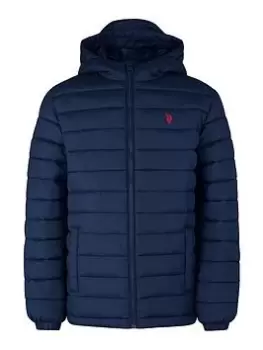 Image of U.S. Polo Assn. Boys Hooded Quilted Jacket - Navy, Size Age: 3-4 Years