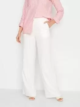 Image of Long Tall Sally White Wide Leg Linen Trouser 36", White, Size 22, Women