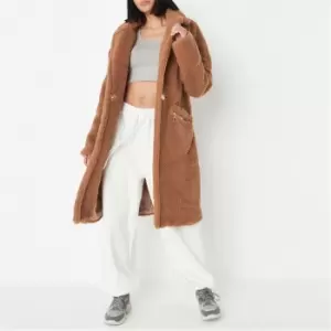 Image of Missguided Tall Borg Teddy Patch Pocket Longline Coat - Neutral