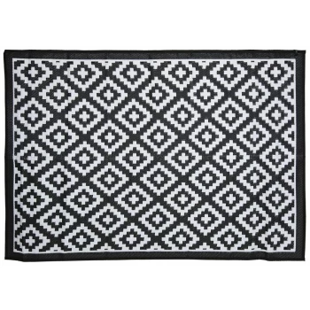 Image of Diamond Pattern Lightweight Waterproof Indoor/Patio Large Rug - Black, White - Charles Bentley