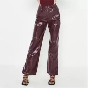 Image of Missguided Petite Vinyl Wide Leg Trousers - Red