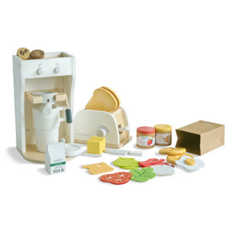 Image of Teamson Kids Little Chef Healthy Breakfast To Go Play Set In White With Toaster, Coffee Maker, Tray & 27 Accessories