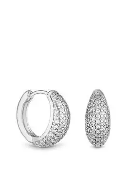 Image of Jon Richard Rhodium Plated Micro Pave Chunky Huggie Hoop Earrings, Silver, Women