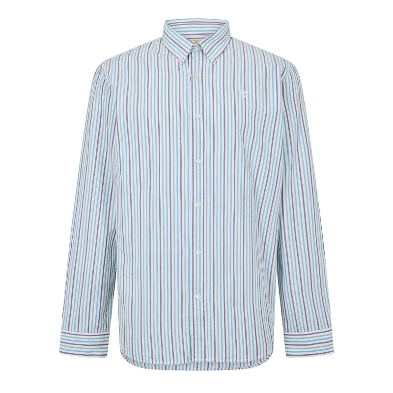 Image of Timberland Mens Striped Dark Denim Long Sleeve Oxford Shirt White Yd male S