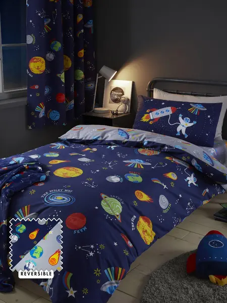 Image of Catherine Lansfield 'Lost In Space' Duvet Cover Set Blue