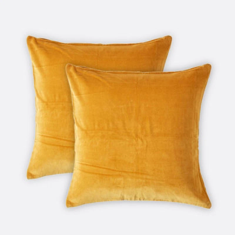 Image of Homescapes Set of 2 Velvet Cushion Covers Mustard