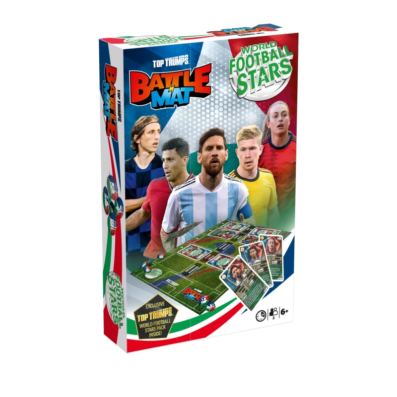 Image of Top Trumps World Football Stars Battle Mat Card Game Play with your favourite Football players including Cristiano Ronaldo Lionel Messi and Harry Ka