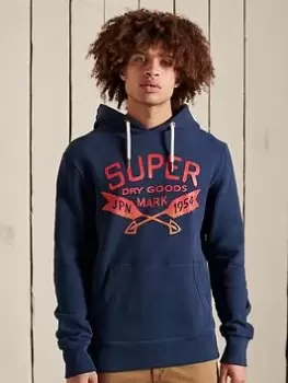 Image of Superdry Script Style Workwear Hoodie, Navy Size M Men