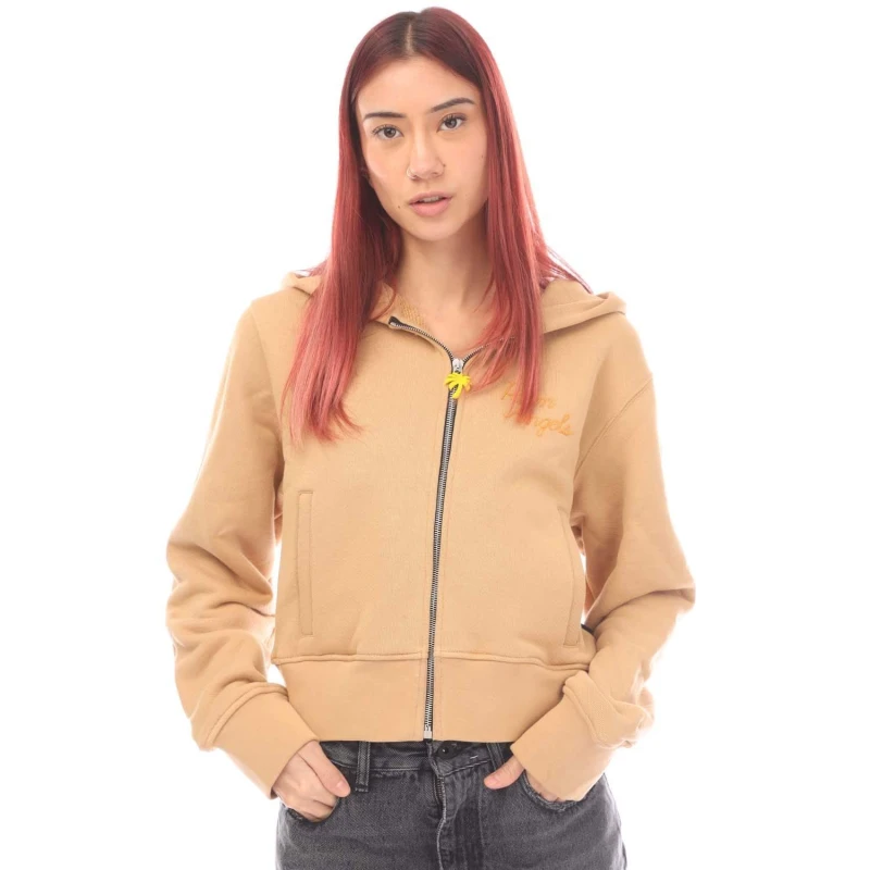 Image of Palm Angels The Palm Zip Fitted Hoody - Beige Beige 8