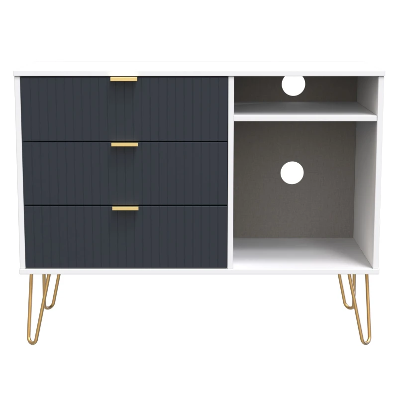 Image of Linear Ready Assembled Matt Indigo & White Media Unit With 2 Shelves & 3 Drawers, (H)97Cm X (W)74Cm X (D)39.5Cm