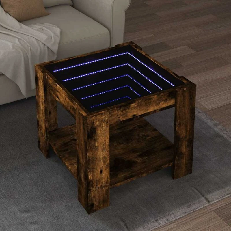 Image of vidaXL Coffee Table with LED Smoked Oak 53x53x45cm Engineered Wood, Brown 847543